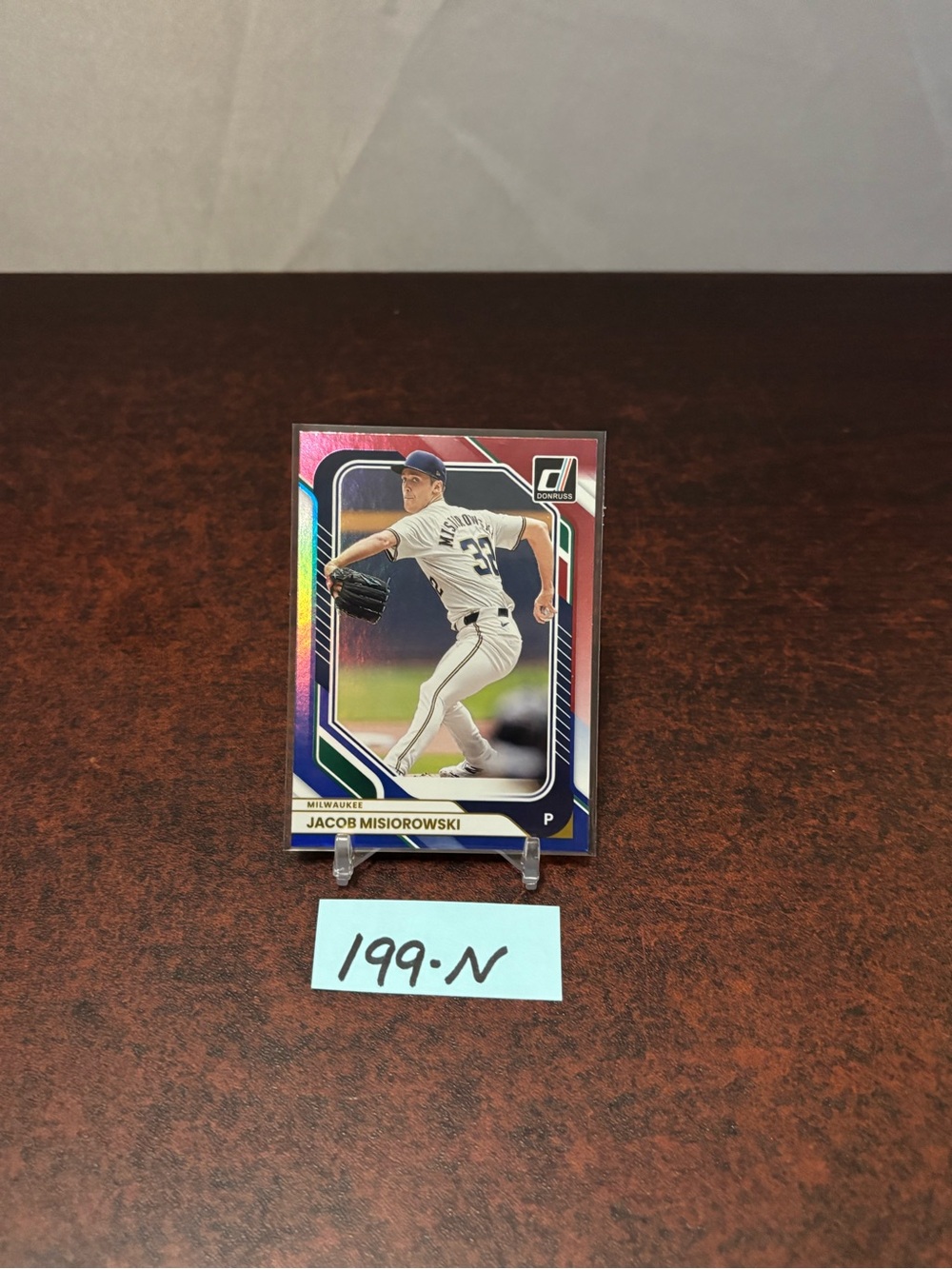 Jacob Misiorowski 2026 Donruss Red & Blue Foil prism baseball card #53 Brewers